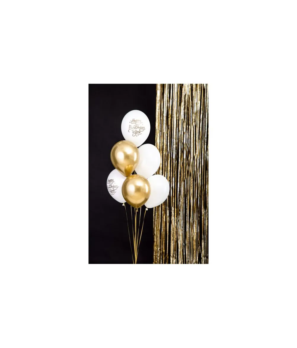 Ballonbuket Happy Birthday, guld og hvid