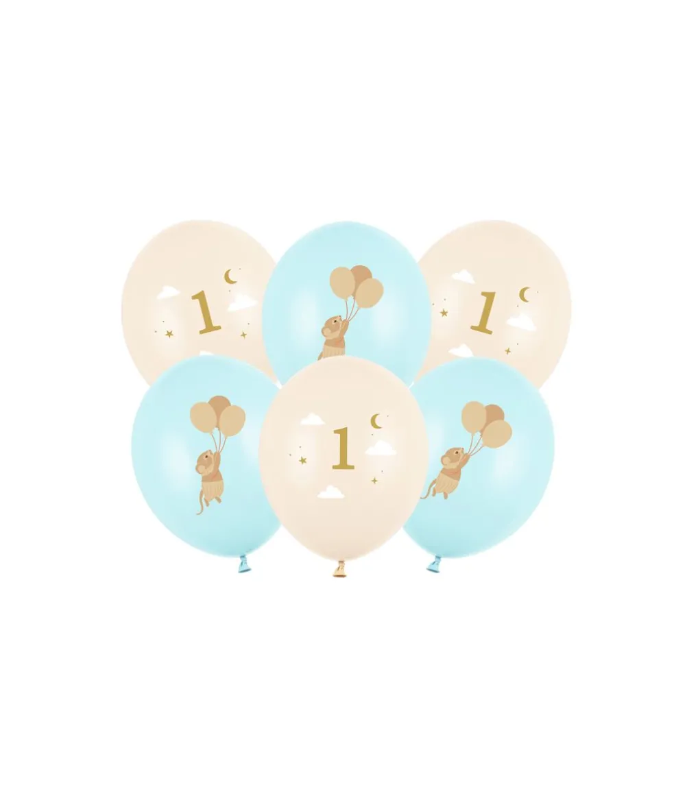 Ballonbuket 1år lyseblå mus, 6 stk