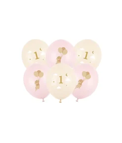 Ballonbuket 1år lyserød mus, 6 stk