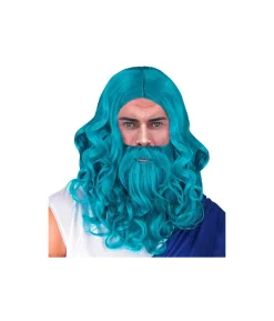 Blå Neptun paryk og skæg