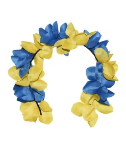Blå og gul blomsterkrans