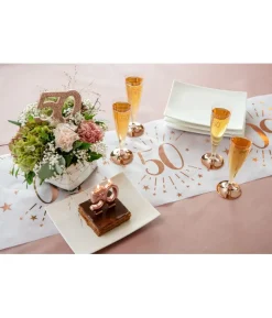 Borddekoration med rose gold glimmer, 50 år