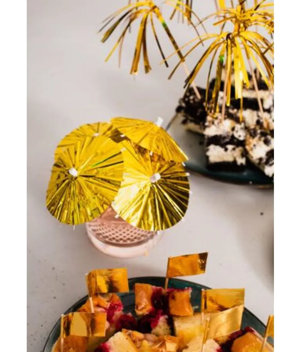Drinksparasol, guld folie