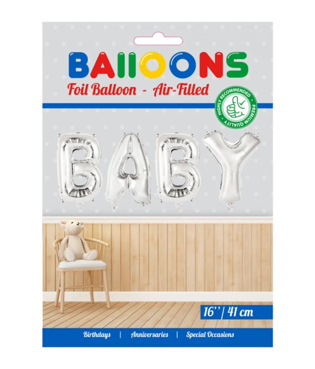 Folieballon BABY sølv, 41 cm