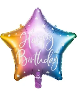 Folieballon Happpy Birthday, regnbue stjerne