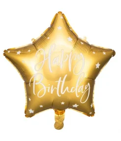 Folieballon Happy Birthday, guld stjerne