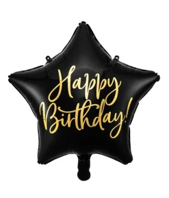 Folieballon Happy Birthday, sort stjerne