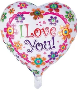 Folieballon hjerte med blomster