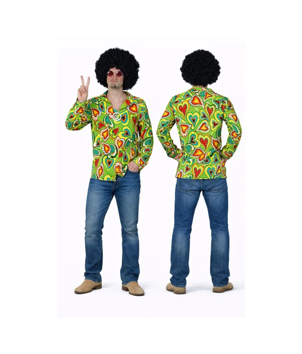 Grøn hippieskjorte med hjerter