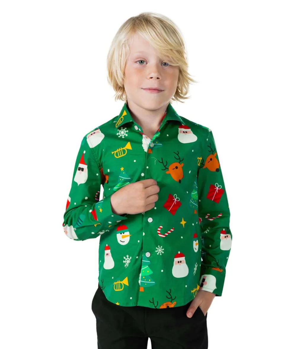 Grøn juleskjorte til drenge