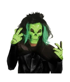 Grøn kraniemaske med handsker