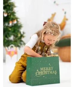 Grøn MERRY CHRISTMAS gavepose