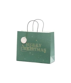 Grøn MERRY CHRISTMAS gavepose