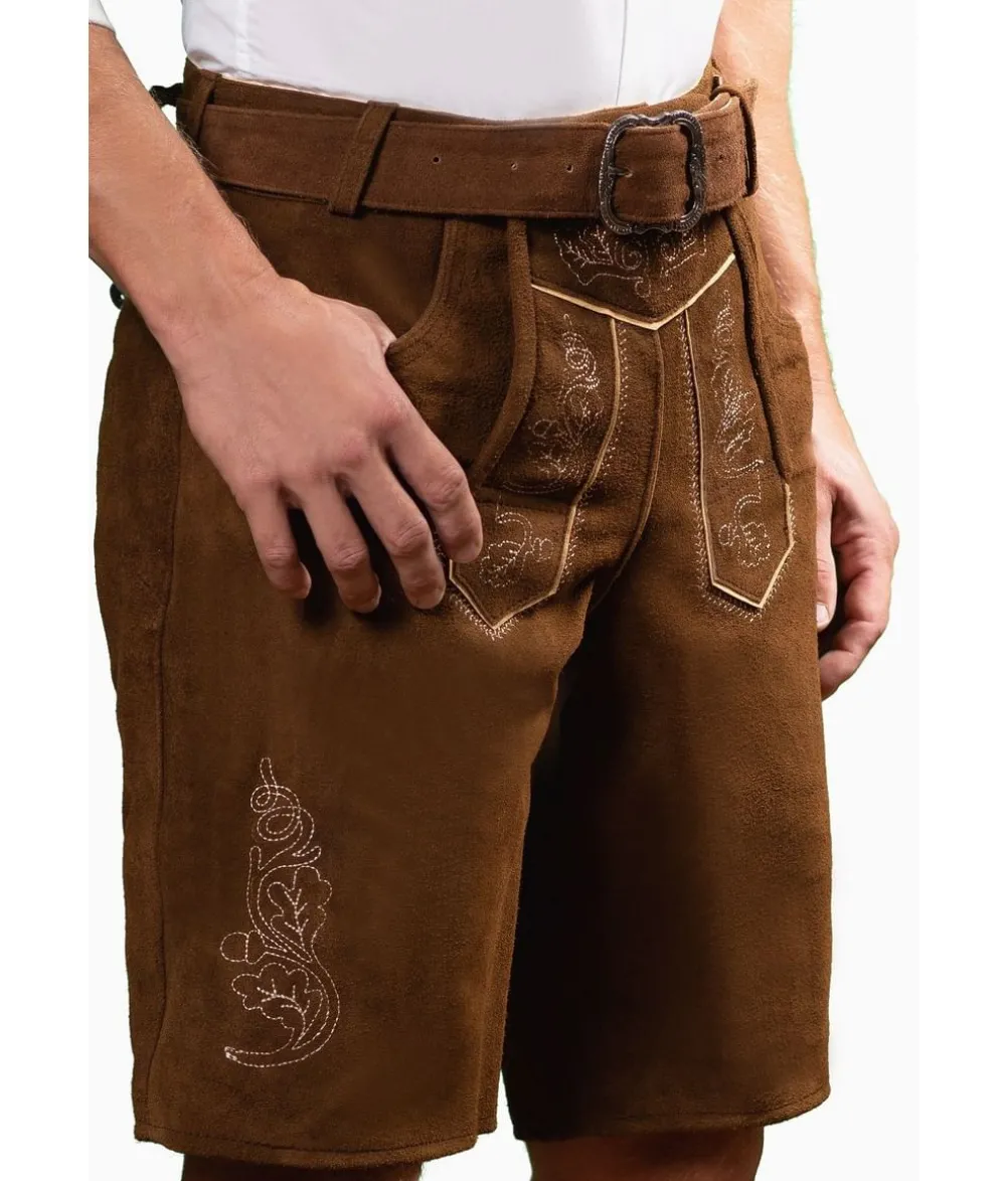 Ægte lederhosen med bælte, brun