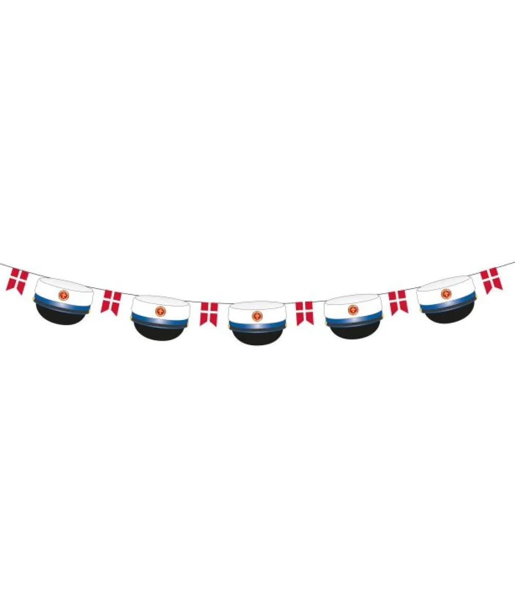 Guirlande med blå studenterhuer og flag