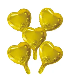 Guld folieballon hjerter, 5 stk