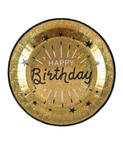 Guld glimmer Happy Birthday paptallerkner