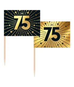 Guld og sort kageflag 75, 50 stk