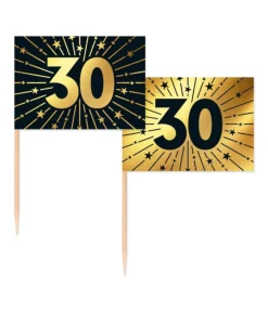 Guld og sort kageflag 30, 50 stk