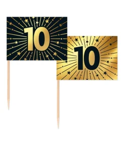 Guld og sort kageflag 10, 50 stk