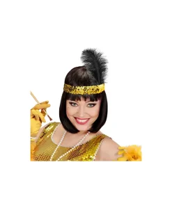 Guld paillet hårbånd med fjer