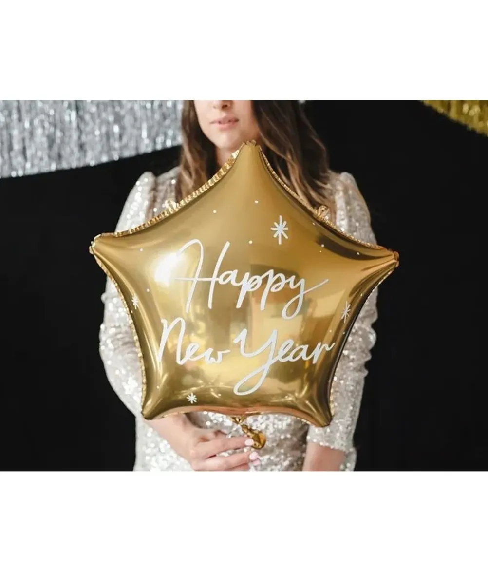 Guld stjerne folieballon, Happy New Year