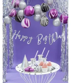 Happy birthday banner sølv