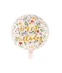 Happy birthday folieballon med blomster