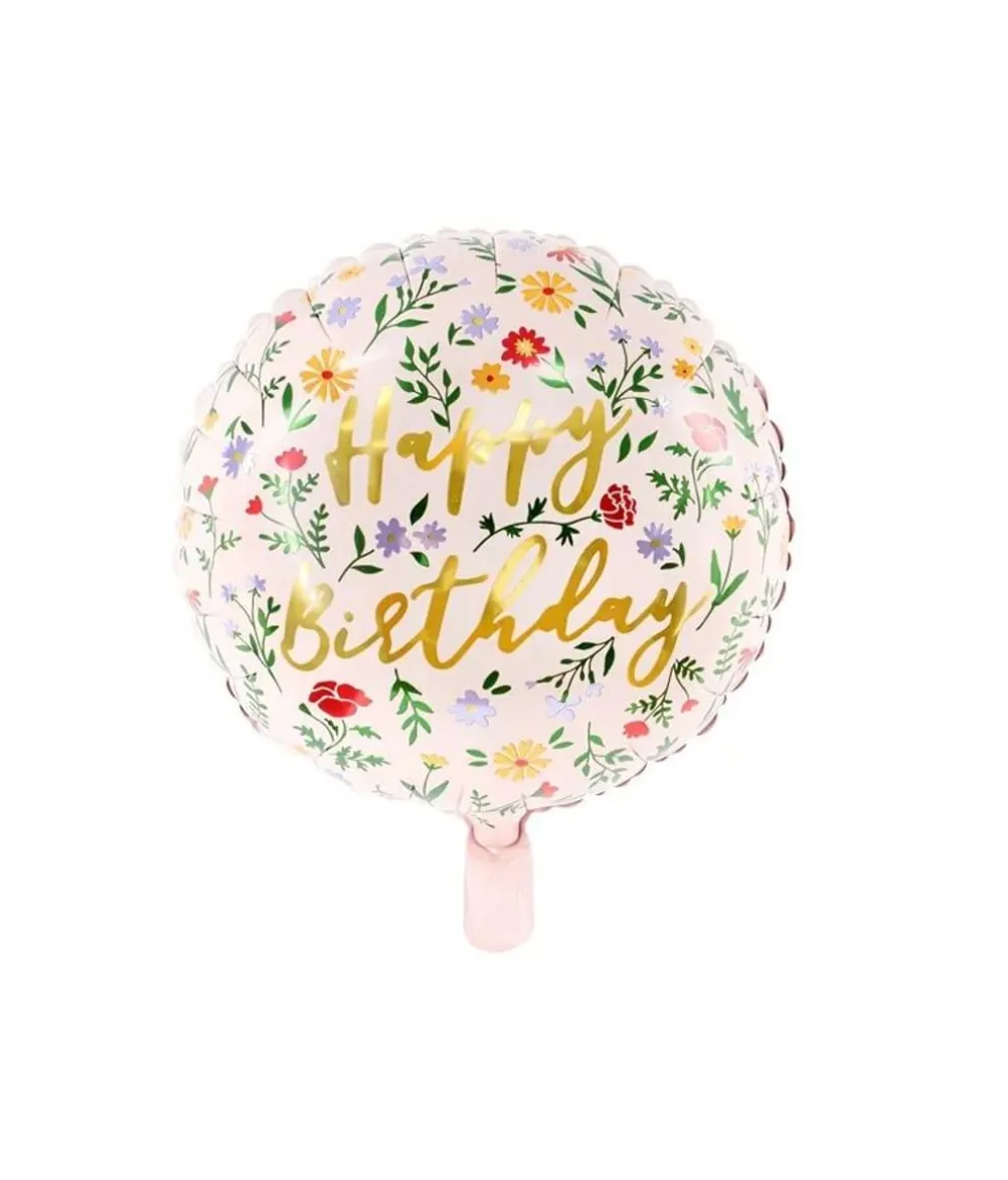 Happy birthday folieballon med blomster