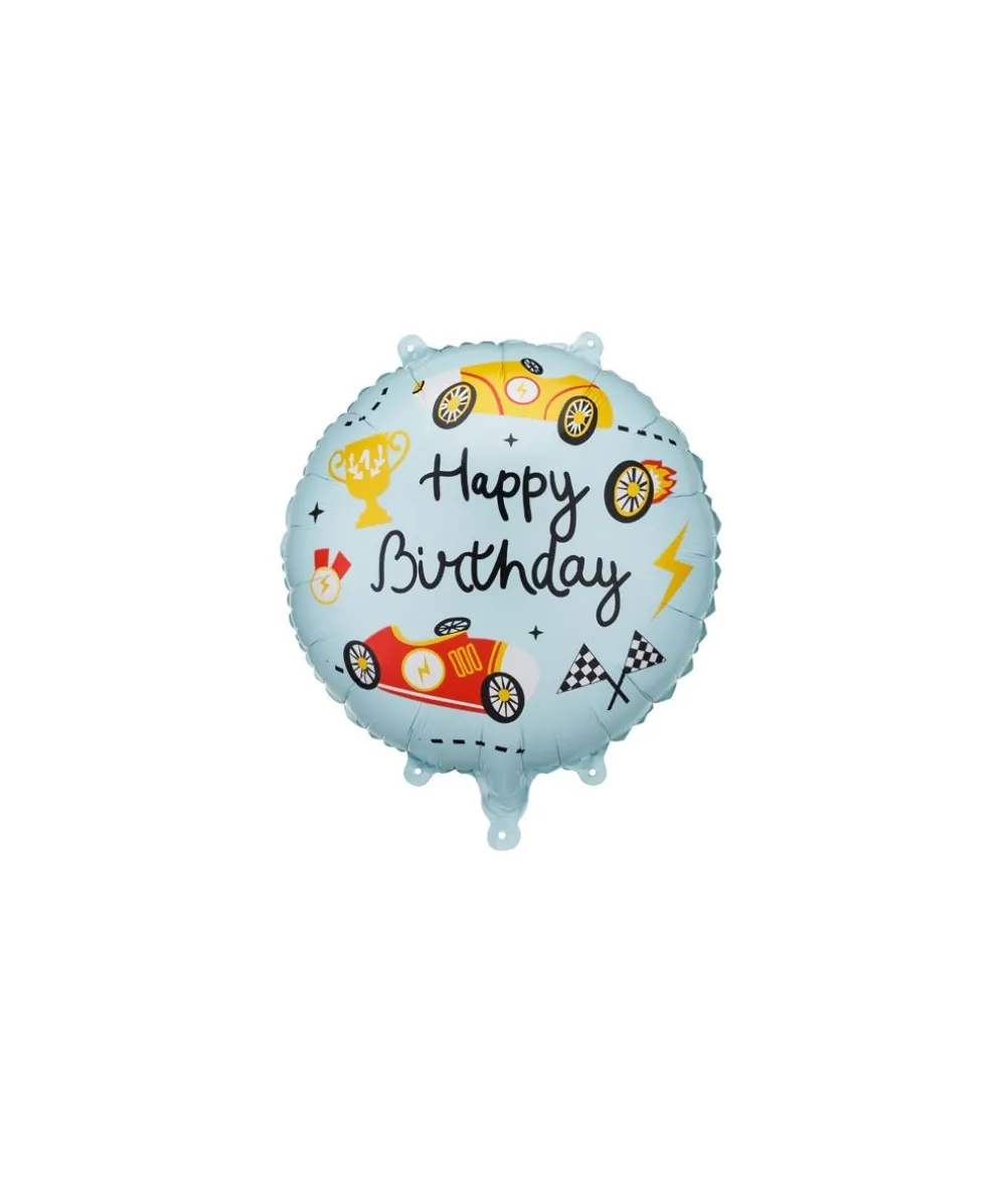 Happy Birthday racerbiler folieballon, 35 cm