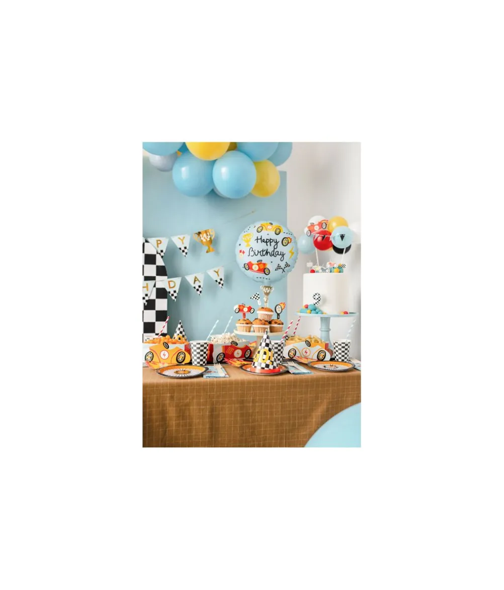 Happy Birthday racerbiler folieballon, 35 cm