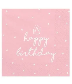 Happy birthday servietter, lyserød