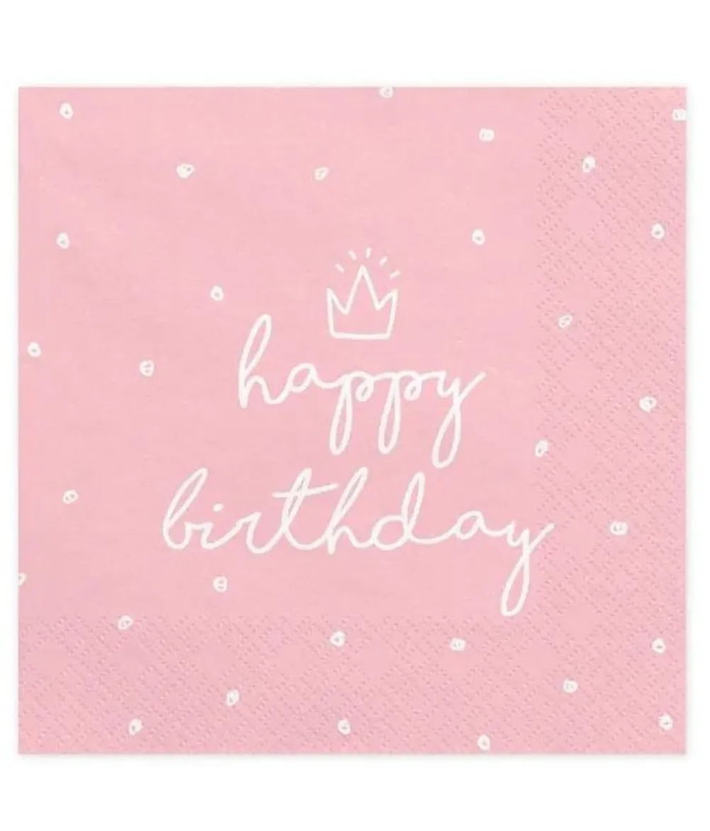 Happy birthday servietter, lyserød
