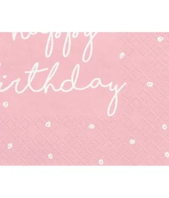 Happy birthday servietter, lyserød