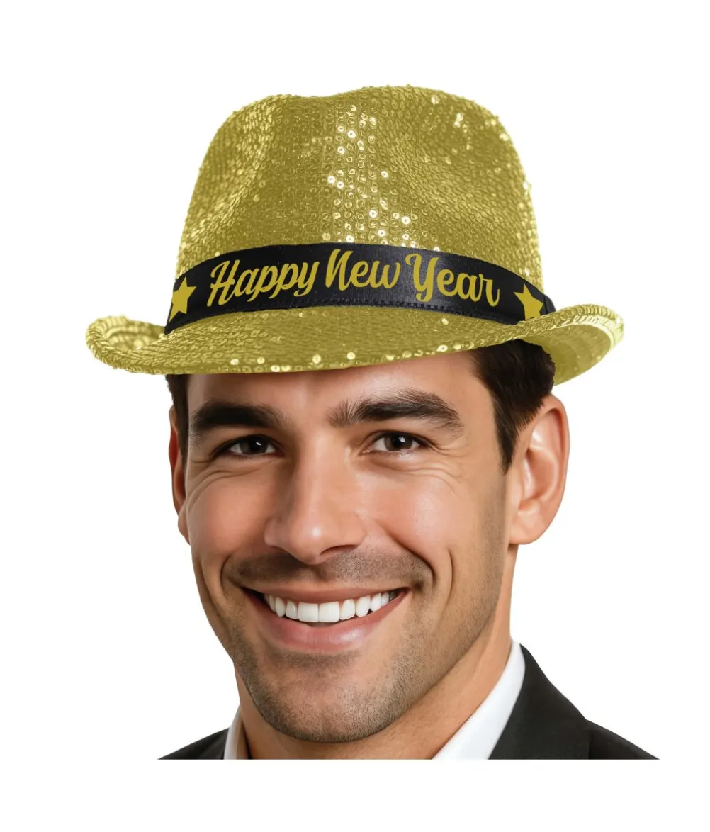Happy New Year hat, guld pailletter