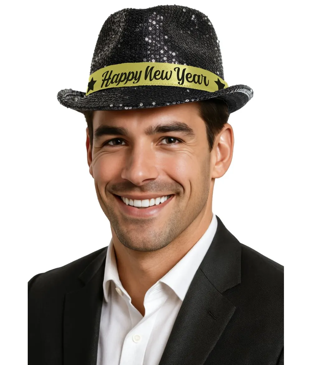 Happy New Year hat, sorte pailletter