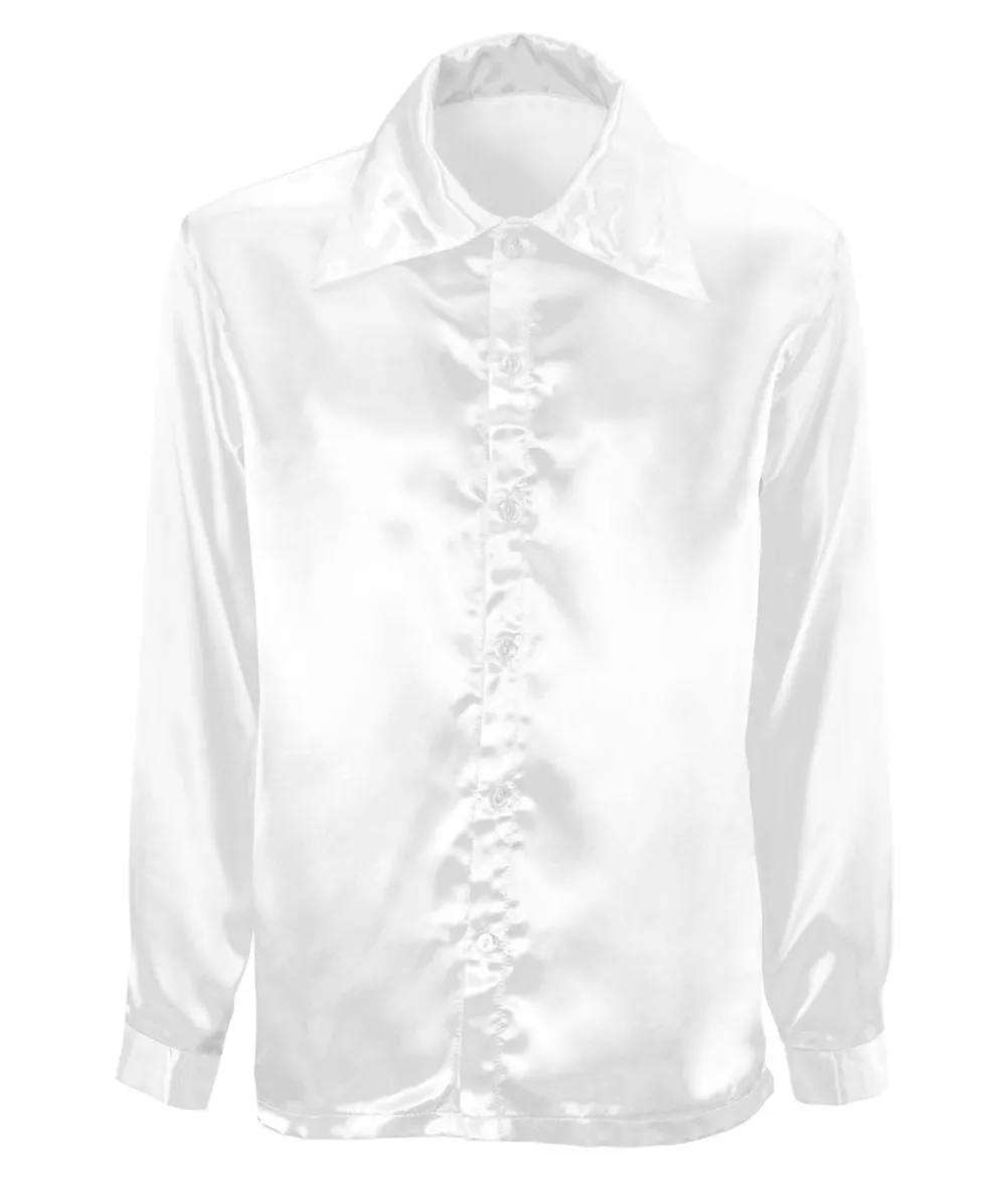 Hvid disko satin skjorte