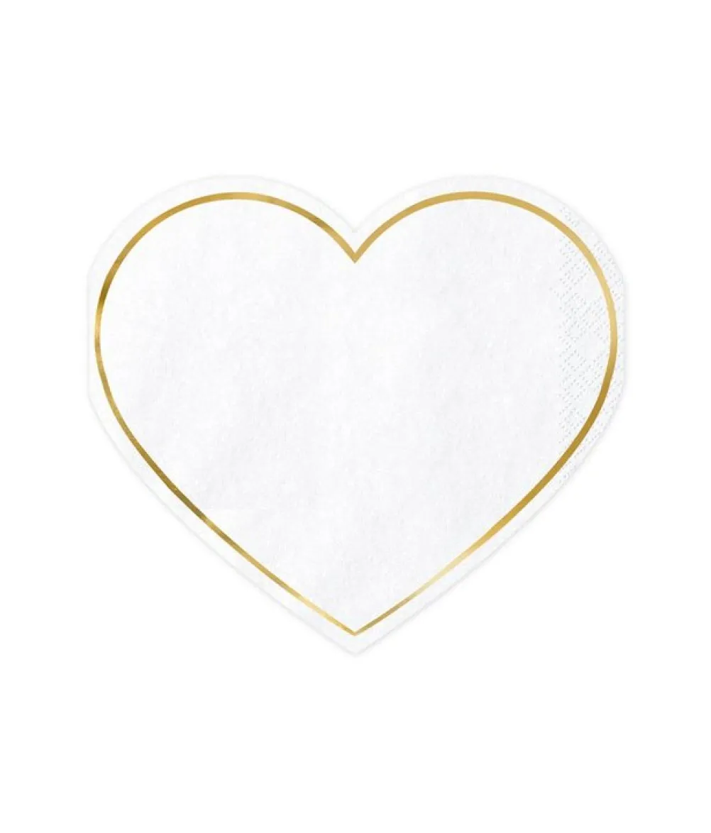 Hvide hjerte servietter med guld kant