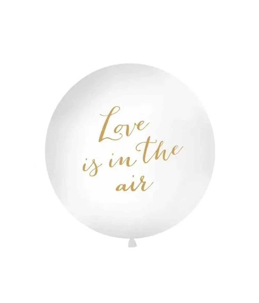Hvid kæmpe ballon LOVE IS IN THE AIR, guld
