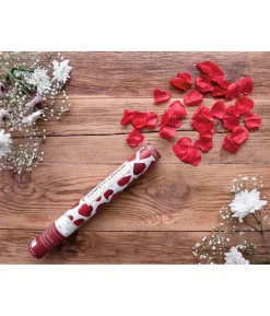 Konfettirør med røde rosenblade, 40 cm.