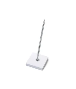 Kuglepen med holder, hvid og sølv
