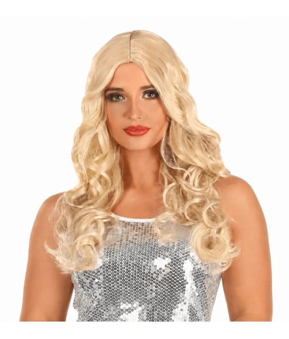 Lang blond krøllet paryk