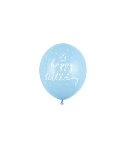 Lyseblå Happy Birthday ballon, 6 stk