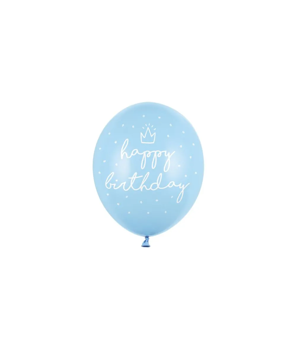 Lyseblå Happy Birthday ballon, 6 stk