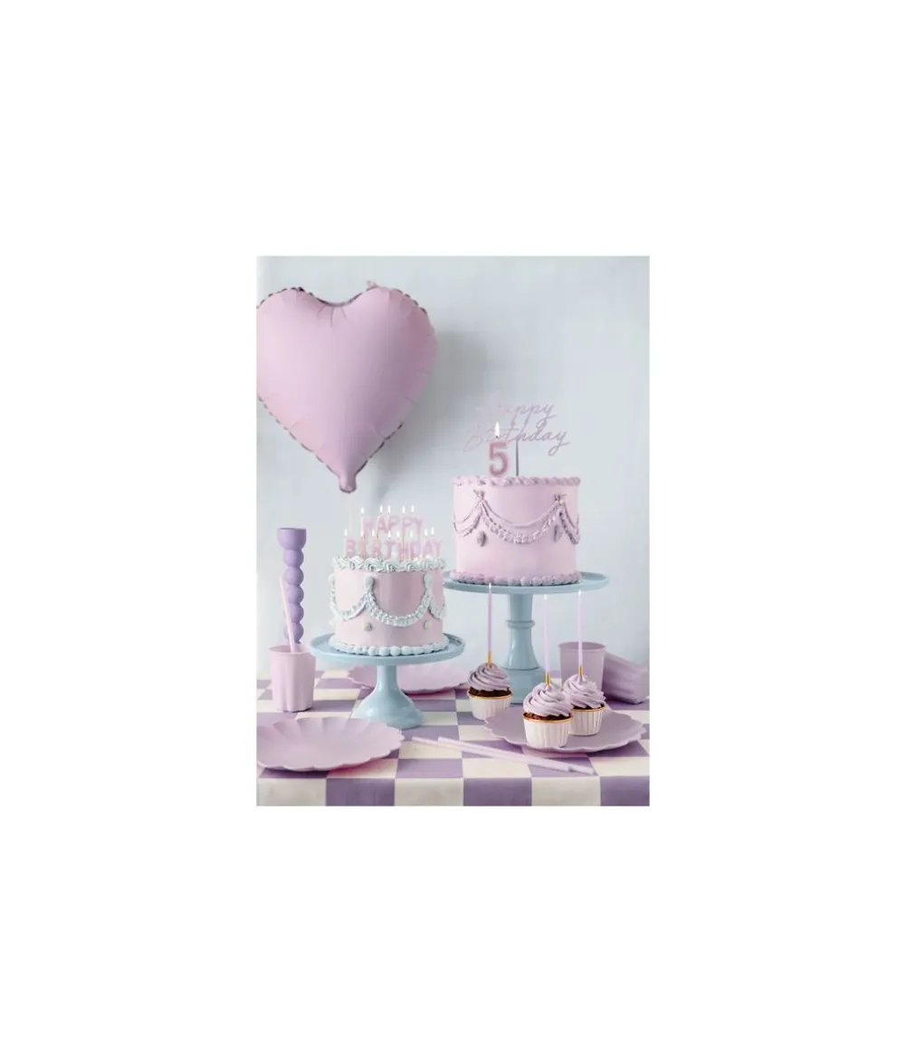 Lys lilla kagepynt Happy Birthday