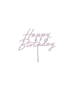 Lys lilla kagepynt Happy Birthday