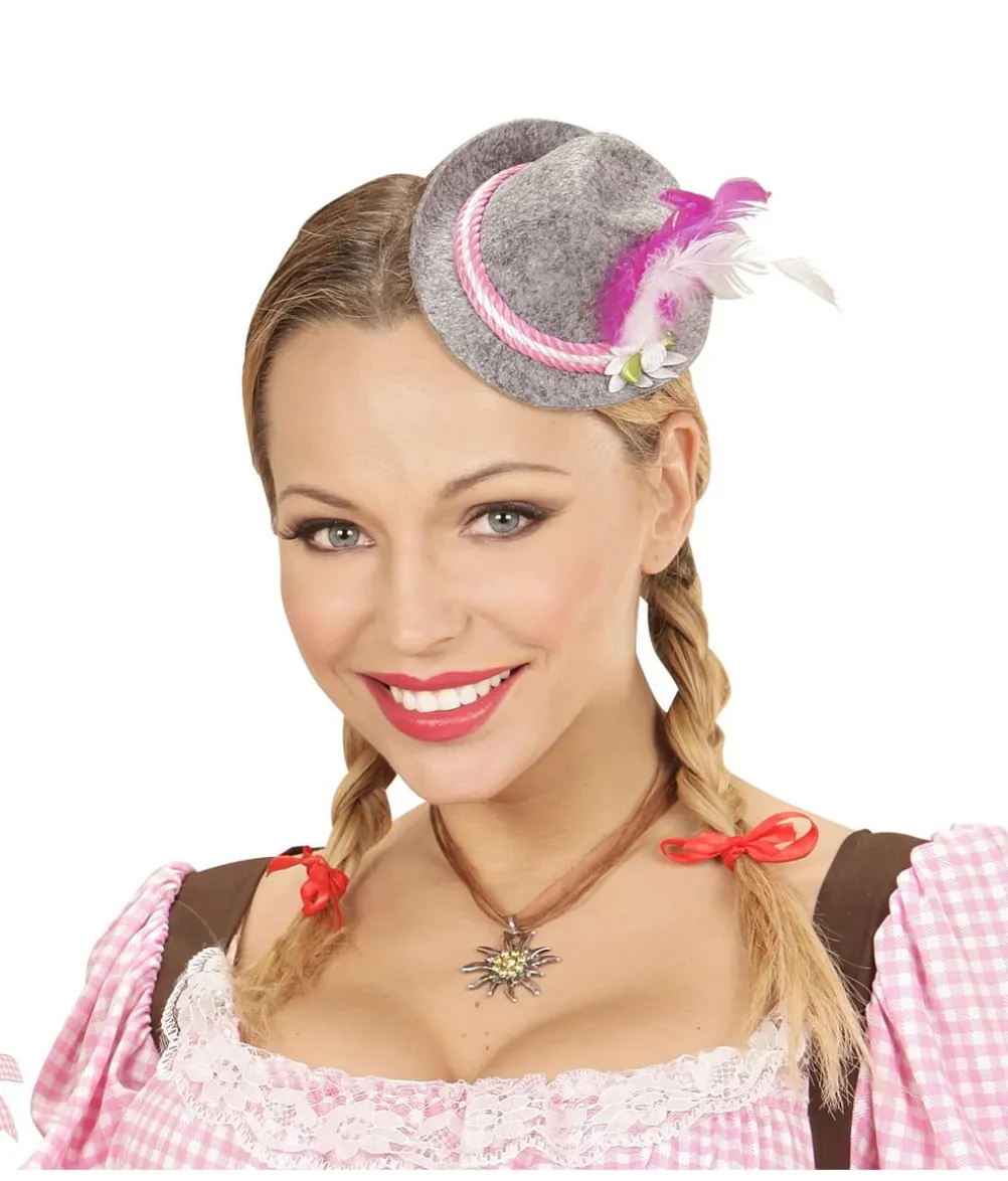 Mini tyrolerhat med pink fjer