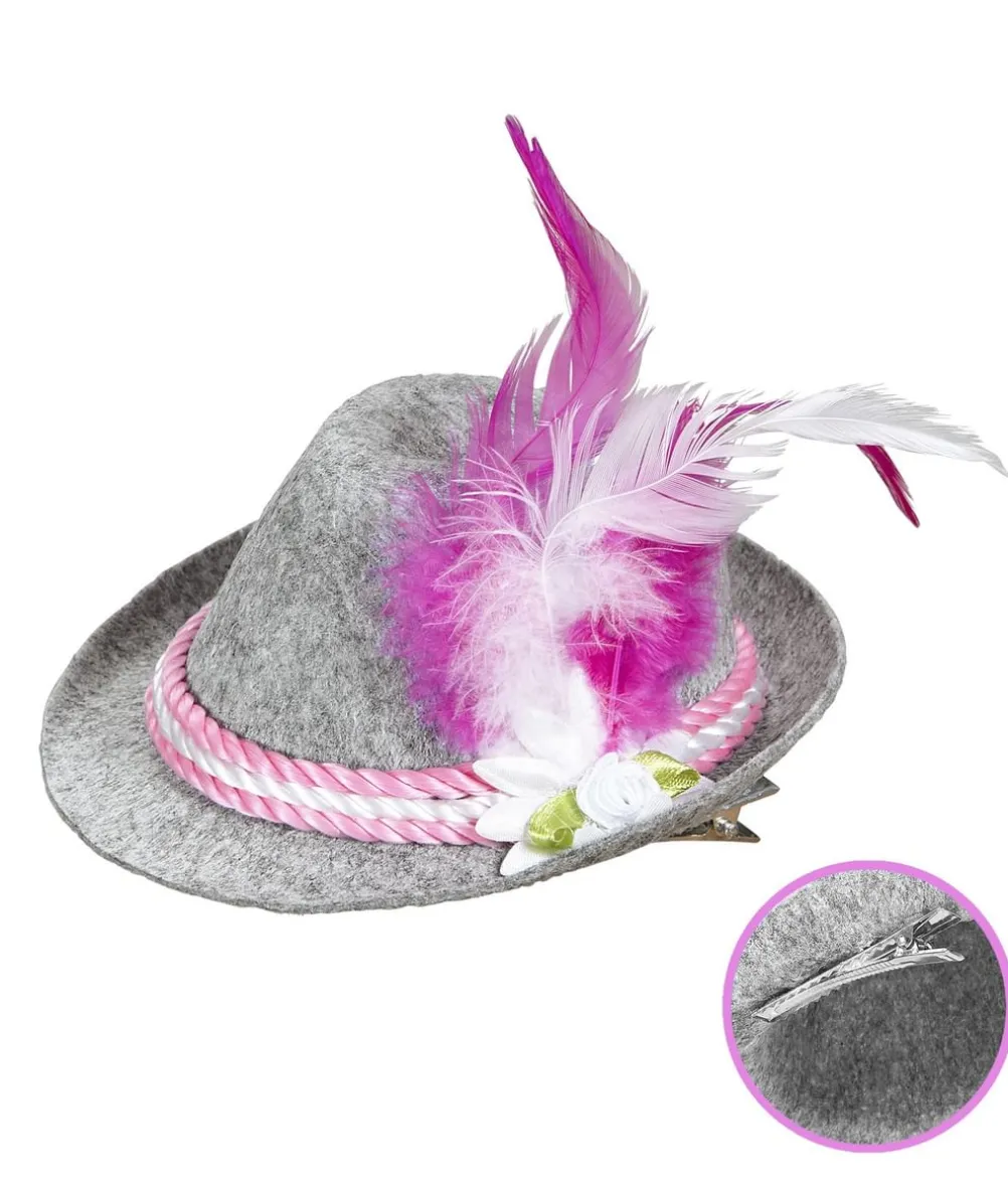 Mini tyrolerhat med pink fjer