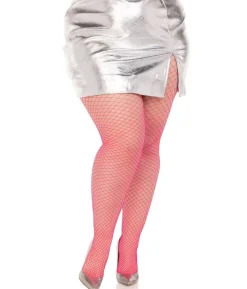 Neonpink netstrømpebukser XL