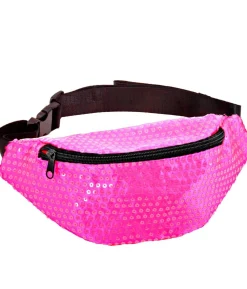 Neonpink paillet bæltetaske